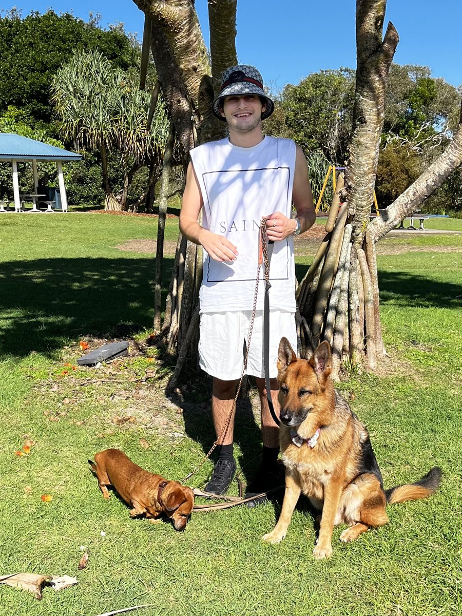 Dom out at the park with two dogs